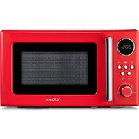 MEDION Retro-Mikrowelle MD 15000, rot, 800 W Leistung, 20 L kompakt, 5 Mikrowellenstufen, Auftaufunktion, Timerfunktion, stilvolles Retro-Design von MEDION