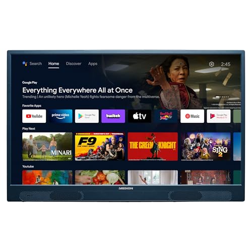 MEDION S13212 (MD 32132) 80 cm (32" Zoll) mobiler tragbarer Full HD Fernseher (mit Akku und Ständer, Android Smart TV, Netflix, Prime Video, WLAN, PVR, Bluetooth) von MEDION