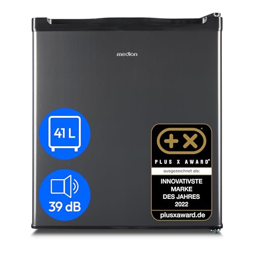 MEDION mini Kühlschrank mit Gefrierfach (klein, leise, 41L kleiner Kühlschrank für Büro Hotels Minibar Camping Gaming, Getränkekühlschrank, Speisen & Eis, Türanschlag wechselbar, MD37724) grau von MEDION
