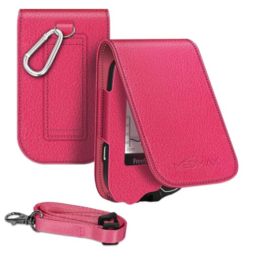 MEDMAX Hülle für Freestyle Libre 3/2 / Libre Reader Blutzuckermessgerät, Hülle mit Neckholder zum Umhängen, Kunstleder Schutzhülle Cover mit Karabinerhaken für Diabetiker, (Rose Rot) von MEDMAX