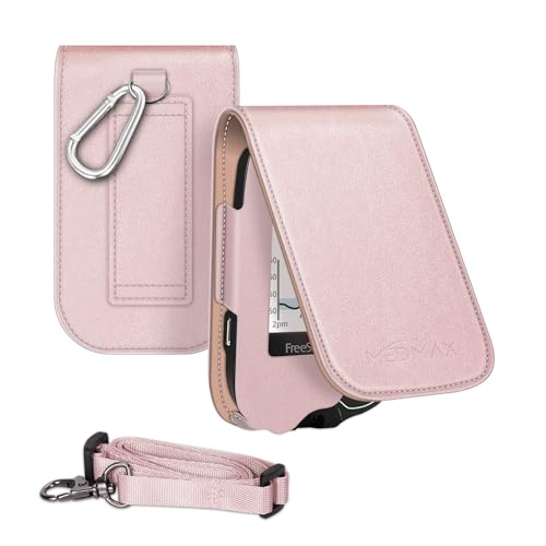 MEDMAX Hülle für Freestyle Libre 3/ Libre 2 / Libre Reader Blutzuckermessgerät, Hülle mit Neckholder zum Umhängen, Kunstleder Schutzhülle Cover mit Karabinerhaken für Diabetiker, (Roségold) von MEDMAX