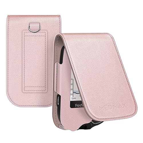 MEDMAX Hülle für Freestyle Libre 3/ Libre 2 / Libre Reader Blutzuckermessgerät, stoßfeste Kunstleder Schutzhülle Cover mit Karabiner-Clip und Handschlaufe für Diabetiker, (Roségold) von MEDMAX