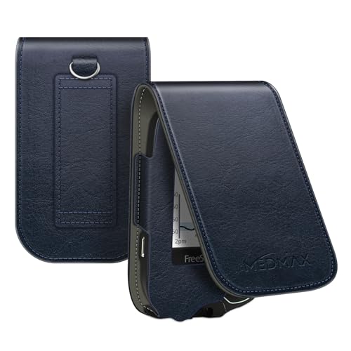 MEDMAX Hülle für Freestyle Libre 3/2 / Libre Reader Blutzuckermessgerät, stoßfeste Kunstleder Schutzhülle Cover mit Karabiner-Clip und Handschlaufe für Diabetiker, Marineblau von MEDMAX