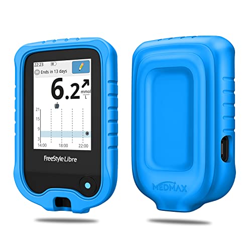 MEDMAX Hülle für Freestyle Libre 3/2 / Libre Reader Blutzuckermessgerät, Leichte stoßfeste Anti-Rutsch Silikon Schutzhülle Cover mit erhabener Abschrägung, (Blau) von MEDMAX