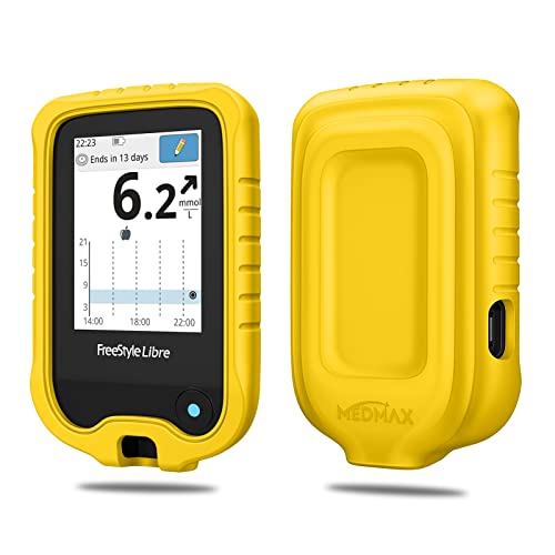 MEDMAX Hülle für Freestyle Libre 3/2 / Libre Reader Blutzuckermessgerät, Leichte stoßfeste Anti-Rutsch Silikon Schutzhülle Cover mit erhabener Abschrägung, (Gelb) von MEDMAX