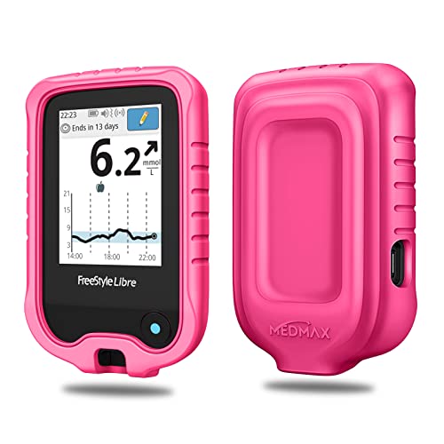 MEDMAX Hülle für Freestyle Libre 3/2 / Libre Reader Blutzuckermessgerät, Leichte stoßfeste Anti-Rutsch Silikon Schutzhülle Cover mit erhabener Abschrägung, Rosenrot von MEDMAX