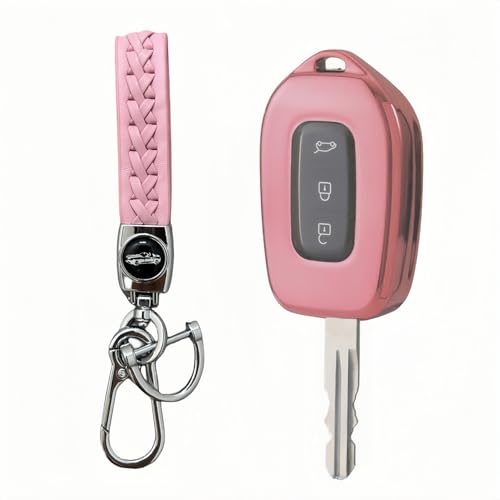 MEDZUK 5 Farben Schlüsselhülle, Kompatibel mit Dacia Spring 2021-2024 2025 Autoschlüssel Hülle mit Schlüsselanhänger Zubehör Schutzhülle (Rosa) von MEDZUK