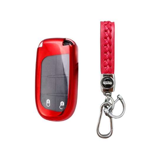 【5 Farben】 MEDZUK Kompatibel mit Jeep Compass 2017-2022 2023 Auto Schlüsselhülle mit Schlüsselanhänger Zubehör (Rot) von MEDZUK