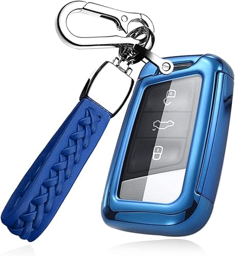 MEDZUK 【5 Farben】 Kompatibel mit Skoda Kodiaq 2017-2023 Auto Schlüsselhülle mit Schlüsselanhänger Zubehör (Blau) von MEDZUK