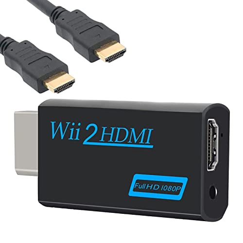 Wii Hdmi Adapter, Wii Zu Hdmi Konverter, 1080p/720p Hd Konverter Adapter Mit 3,5 Mm Audio Und Hdmi Ausgang + 1,5 M Hdmi Kabel FüR Wii Monitor, Fernseher, Projektor (Schwarz) von MEETTIKEY