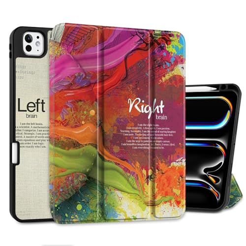 MEEgoodo Hülle für M4 iPad Pro 11 Zoll Hülle 2024, Tablet-Hülle mit dreifach faltbarem Ständer & Stifthalter & Auto Wake/Sleep & Soft TPU Back Cover, Gehirn von MEEgoodo