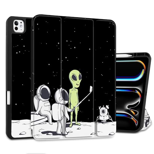 MEEgoodo Schutzhülle für M4 iPad Pro 13 Zoll 2024, Tablet-Hülle mit dreifach faltbarem Ständer + Stifthalter + automatische Wake/Sleep-Funktion + weiche TPU-Rückseite für Kinder, Astronauten und von MEEgoodo