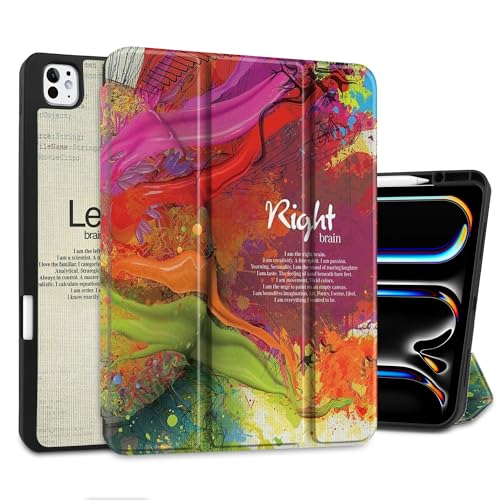 MEEgoodo Schutzhülle für M4 iPad Pro 13 Zoll 2024, Tablet-Hülle mit dreifach faltbarem Ständer + Stifthalter + automatische Wake/Sleep-Funktion + weiche TPU-Rückseite für Kinder, Gehirn von MEEgoodo