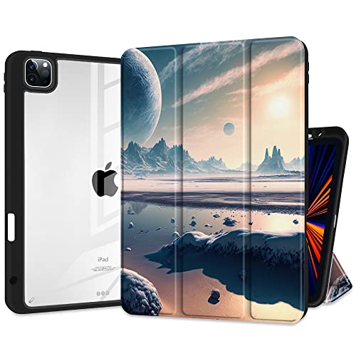 MEEgoodo Hülle für iPad Pro 12.9 Hülle M2 6. / 5. / 4. / 3. Generation 2022 2021 2020 2018, Tablet-Hüllen mit transparenter Acryl-Rückschale, Alien Planet von MEEgoodo