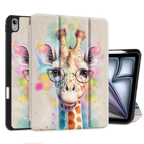 MEEgoodo Schutzhülle für iPad Air 13 Zoll 2025 2024 (M3/M2), Tablet-Hüllen mit dreifach faltbarem Ständer + Stifthalter + Auto Wake/Sleep + weiche TPU-Rückseite, Giraffe von MEEgoodo