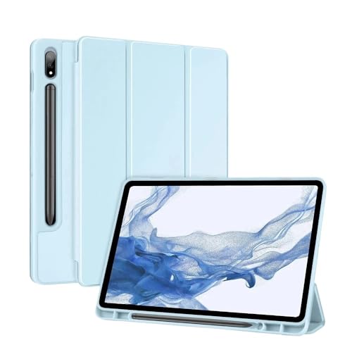 Dreifach faltbare Tablet-Hülle mit Standfunktion, geeignet for Samsung Galaxy Tab A9 8,7 Zoll, A9Plus 11 Zoll, automatische Aktivierung/Sleep-Funktion mit S-Pen-Steckplatz(Sky blue,Tab A9 Plus) von MEFEPLPBZC