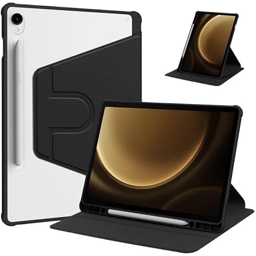MEFEPLPBZC 360-Grad-Dreh-Tablet-Hülle, geeignet for Samsung Galaxy Tab S9 Plus/S9FE Plus 12,4 Zoll, PU-Lederhülle mit S-Stifthalter(Black,Tab S9 Plus) von MEFEPLPBZC