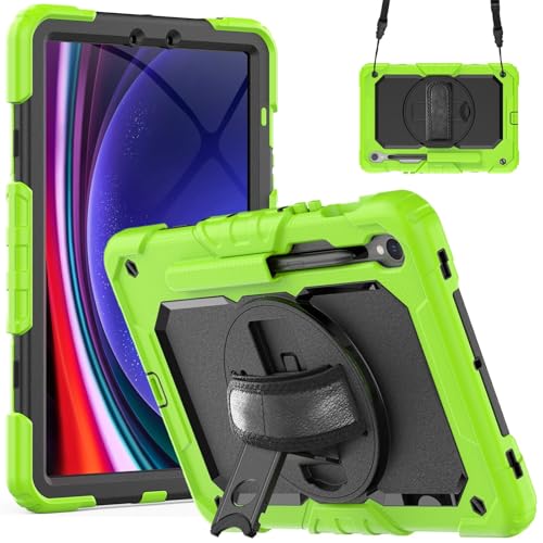 MEFEPLPBZC 360-Grad-Drehung for Tablet-Hülle, passend for Samsung Galaxy Tab S10 FE 10,9 Zoll 2025 SM-X520/526B, mit Handschlaufe und Schultergurt(Yellow Green) von MEFEPLPBZC