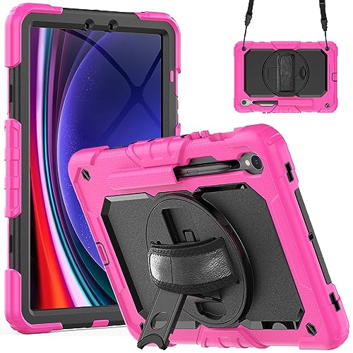 MEFEPLPBZC 360 Rotation Tablet Case Passend for Samsung Galaxy Tab S9 11 Zoll 2023 SM-X710 / X716 Mit Handschlaufe und Schultergurt(Rose Red) von MEFEPLPBZC