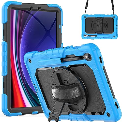 MEFEPLPBZC 360 Rotation Tablet Case Passend for Samsung Galaxy Tab S9 11 Zoll 2023 SM-X710 / X716 Mit Handschlaufe und Schultergurt(Sky Blue) von MEFEPLPBZC