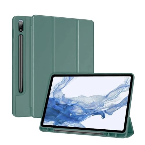 MEFEPLPBZC Dreifach Faltbare Tablet-Hülle mit Ständer, geeignet for Samsung Galaxy Tab S8/S7 Plus (2022/2020) 12,4 Zoll, automatischer Ruhezustand mit S-Pen-Steckplatz(Dark Green,S8 Plus 12.4 in) von MEFEPLPBZC