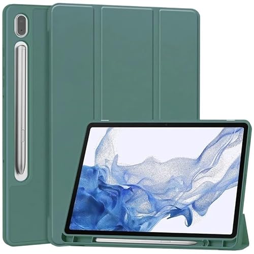 MEFEPLPBZC Dreifach Faltbare Tablet-Hülle mit Standfunktion, geeignet for Samsung Galaxy Tab S10/S9FE Plus 12,4 Zoll SM-X828 SM-X610, Hülle mit Stifthalter(Dark Green,S10 Plus) von MEFEPLPBZC
