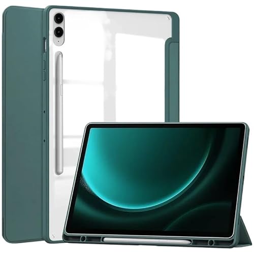 MEFEPLPBZC Dreifach Faltbare Tablet-Hülle mit Standfunktion, passend for Samsung Galaxy Tab S9 S10 FE X510 X520 10,9 Zoll, transparente Harte PC-Rückseite mit Stifthalter(Green,S10 FE) von MEFEPLPBZC
