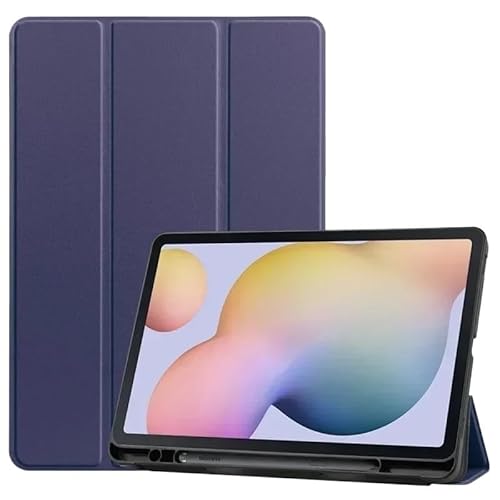 MEFEPLPBZC Dreifach faltbares Standgehäuse, geeignet for Samsung Galaxy Tab S6 Lite 10,4 Zoll 2024 2022 2020 SM-P613 P615 P620 mit Stifthalter(Deep Blue,S6 Lite 10.4 2024) von MEFEPLPBZC