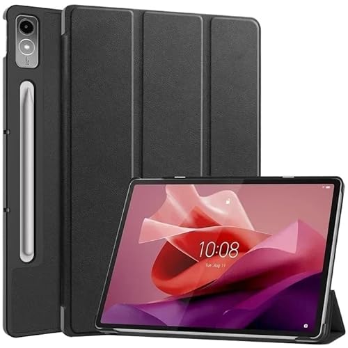 MEFEPLPBZC Dreifach klappbarer Ständer, Tablet-Hülle aus PU-Leder, passend for Lenovo Xiaoxin Pad Pro Tab P12 12,7 Zoll 2023 TB371FC 370FU(Black) von MEFEPLPBZC