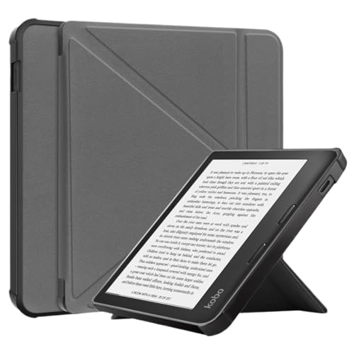 MEFEPLPBZC E-Book-Hülle mit mehrfach klappbarem Ständer, geeignet for Kobo Libra Color 2024 7 Zoll, Anti-Fall-Smart-Shell mit automatischer Schlaf-/Wachfunktion(Grey) von MEFEPLPBZC