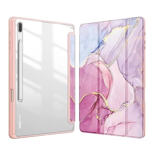 MEFEPLPBZC Intelligente dreifach Faltbare Tablet-Hülle, geeignet for Samsung Galaxy Tab S9 Plus/S9 FE Plus 12,4 Zoll, transparente Rückseite mit S-Stifthalter(Glittering Marble,S9 Plus 12.4") von MEFEPLPBZC