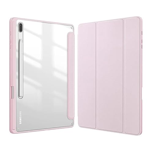 MEFEPLPBZC Intelligente dreifach Faltbare Tablet-Hülle, geeignet for Samsung Galaxy Tab S9 Plus/S9 FE Plus 12,4 Zoll, transparente Rückseite mit S-Stifthalter(Pink,S9 FE Plus 12.4") von MEFEPLPBZC