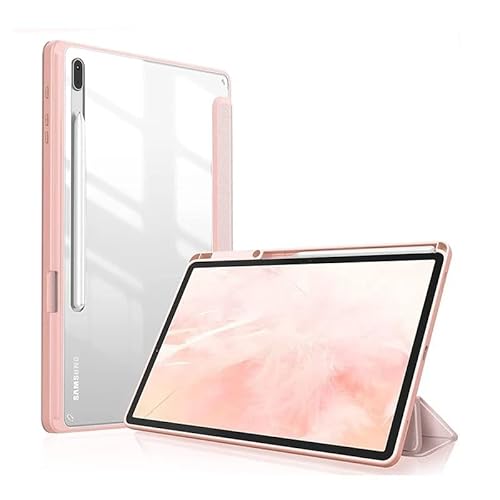 MEFEPLPBZC Intelligente dreifach Faltbare Tablet-Hülle, geeignet for Samsung Galaxy Tab S9 Plus/S9 FE Plus 12,4 Zoll, transparente Rückseite mit S-Stifthalter(Rose Gold,S9 FE Plus 12.4") von MEFEPLPBZC