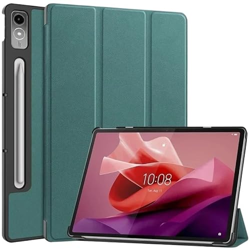 MEFEPLPBZC Magnetische, dreifach Faltbare Tablet-Hülle aus PU-Leder mit Ständer, geeignet for Lenovo Tab P12 Xiaoxin Pad Pro 12,7 Zoll TB371FC-Hülle(Dark Green,Tab P12 12.7 inch) von MEFEPLPBZC