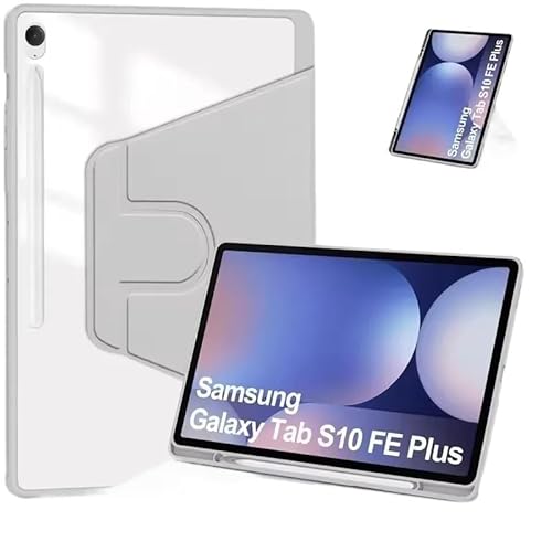 MEFEPLPBZC Rotations-Tablet-Hülle, geeignet for Samsung Galaxy Tab S10 FE 10,9 Zoll/S10FE Plus 13,1 Zoll 2025, PU-Lederabdeckung mit S-Pen-Steckplatz(Grey,S10FE Plus 13.1") von MEFEPLPBZC