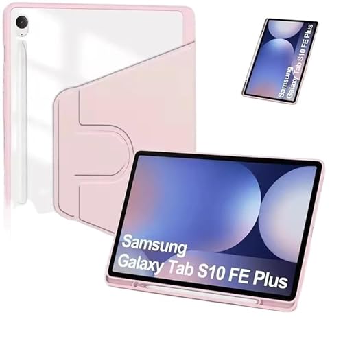 MEFEPLPBZC Rotations-Tablet-Hülle, geeignet for Samsung Galaxy Tab S10 FE 10,9 Zoll/S10FE Plus 13,1 Zoll 2025, PU-Lederabdeckung mit S-Pen-Steckplatz(Pink,S10FE Plus 13.1") von MEFEPLPBZC