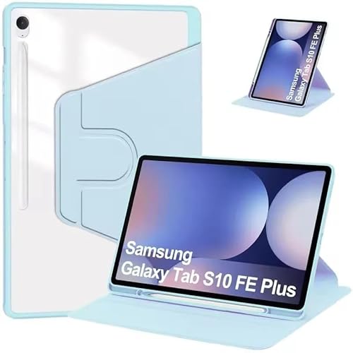 MEFEPLPBZC Rotations-Tablet-Hülle, geeignet for Samsung Galaxy Tab S10 FE 10,9 Zoll/S10FE Plus 13,1 Zoll 2025, PU-Lederabdeckung mit S-Pen-Steckplatz(Sky Blue,S10FE Plus 13.1") von MEFEPLPBZC