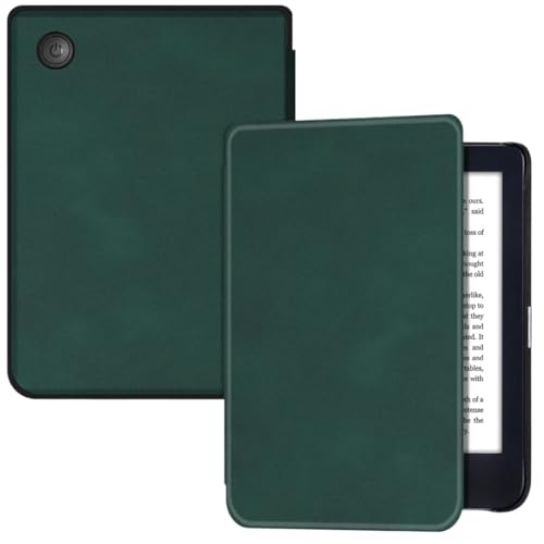MEFEPLPBZC Schlanke E-Book-Hülle, geeignet for Kobo Clara Colour 6 Zoll (2024 N367) E-Reader, PU-Leder mit automatischer Sleep/Wake-Funktion(Dark Green) von MEFEPLPBZC