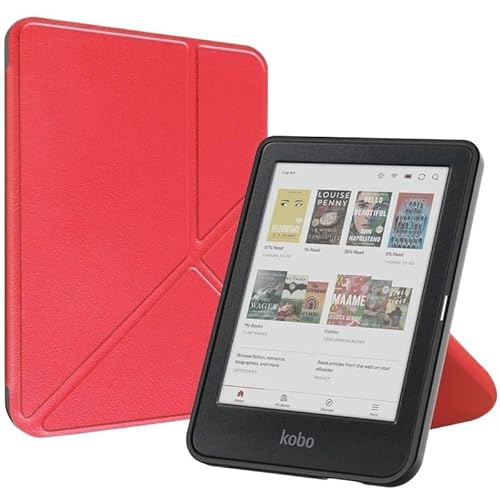 MEFEPLPBZC Standhülle passend for Kobo Clara 2E 6 Zoll N506 PU-Leder Mehrfach Faltbare E-Book-Abdeckung Auto Sleep/Wake(Red) von MEFEPLPBZC