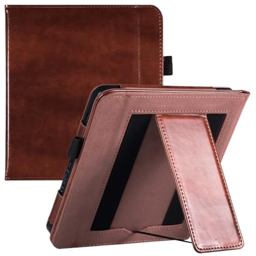 MEFEPLPBZC Standhülle passend for Kobo Libra Color 7 Zoll E-Reader 2024 N428, PU-Lederhülle mit Zwei Handschlaufen(Vintage Brown) von MEFEPLPBZC