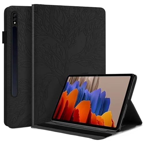 MEFEPLPBZC TPU-Tablet-Hülle mit 3D-Baumprägung und Klappständer, geeignet for Samsung Galaxy Tab S9 FE Plus 12,4 Zoll SM-X610, PU-Lederhülle(Black) von MEFEPLPBZC