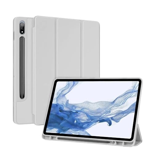 MEFEPLPBZC Tri-fold Stand Tablet Case Suitable for Samsung Galaxy Tab S7 (2020) S8 (2022) 11 Inch Auto Wake/Sleep Cover with S Pen Slot(Gray,Tab S8 11in) von MEFEPLPBZC