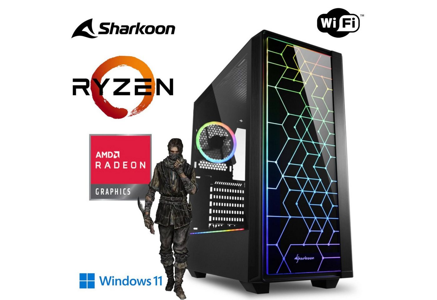 MEG-BAR Gaming PC - 6x 4,4GHz - M.2 SSD - WIFI Gaming-PC (AMD Ryzen 5 5600G, 8 GB RAM, 512 GB SSD, Windows 11 Pro) von MEG-BAR