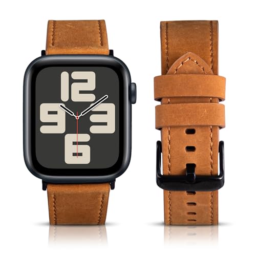 Megaage Crazy Horse Leder-Uhrenarmband für Apple Watch – stilvoll, langlebig und bequem – verstellbar, mehrere Farben – perfekt für Büro, gesellschaftliche Veranstaltungen und aktiven Lebensstil – von MEGA AGE