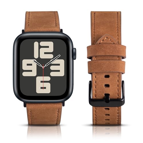 Megaage Crazy Horse Leder-Uhrenarmband für Apple Watch – stilvoll, langlebig und bequem – verstellbar, mehrere Farben – perfekt für Büro, gesellschaftliche Veranstaltungen und aktiven Lebensstil – von MEGA AGE