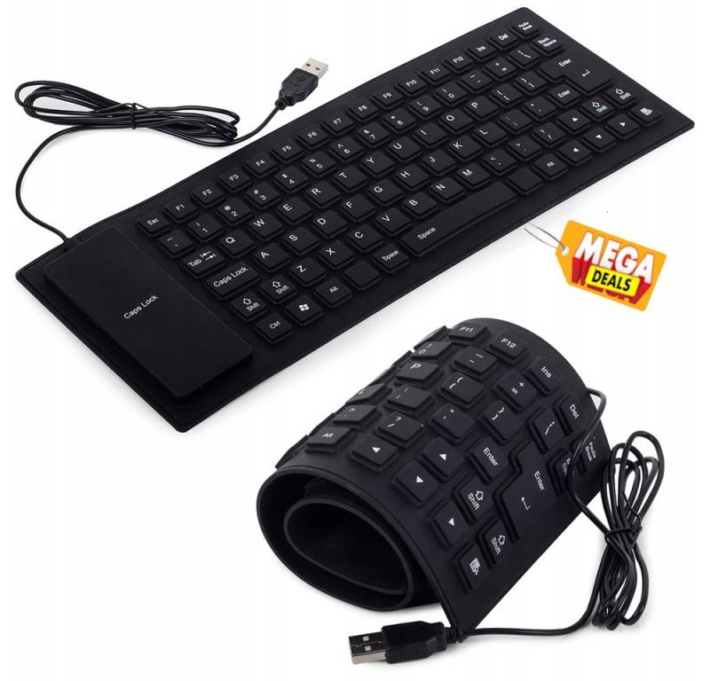MEGADEALS Flexible USB PC Tastatur Wasserdicht Flexible Silikon Tastatur Weich Tastatur (Gummi leise) von MEGADEALS