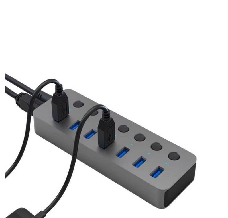 MEGAGOODS Blueendless USB Hub 3.0 7 Ports Aluminium Gehäuse mit Netzteil DE. USB-Adapter, Elegantes Metallgehäuse, Plug-and-Play von MEGAGOODS