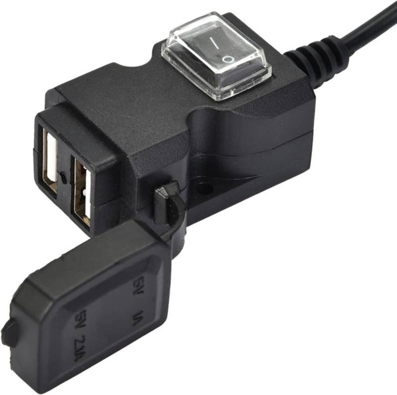 MEGAGOODS Motorrad USB Ladeadapter 2-Port wasserdicht mit Spiegelhalterung DE. USB-Adapter, Wasserdicht, robust, einfach zu montieren von MEGAGOODS