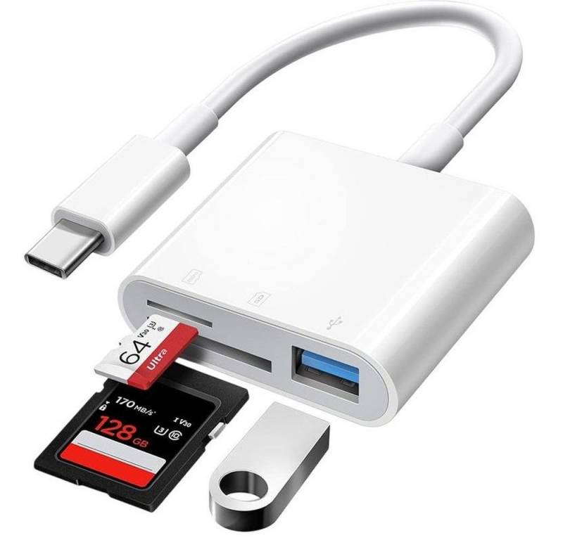 MEGAGOODS Speicherkartenleser 3in1 USB-C Kartenleser für SD CF TF MacBook Huawei Pro DE., USB 3.0, tragbar, vielseitig von MEGAGOODS