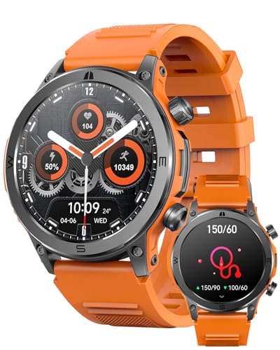 MEGALITH Blutdruck Smartwatch Herren Uhr: Orange Fitness Pulsuhr IP67 Wasserdicht Bluetooth Telefonfunktion Herzfrequenz Sport Tracker von MEGALITH